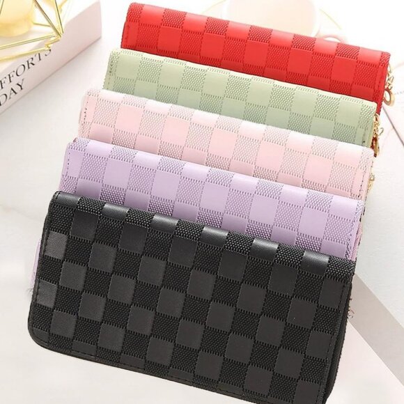 Trendy Vegan Leather Checkered Pattern Zipper Wallet by Zenana - Picture 1 of 16
